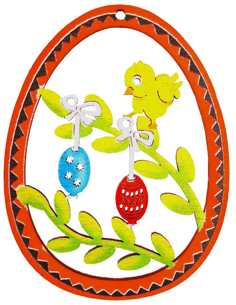 AMADEA Drevená dekorácia vajíčko kuriatka a vetvička, veľkosť 9 cm, český výrobok