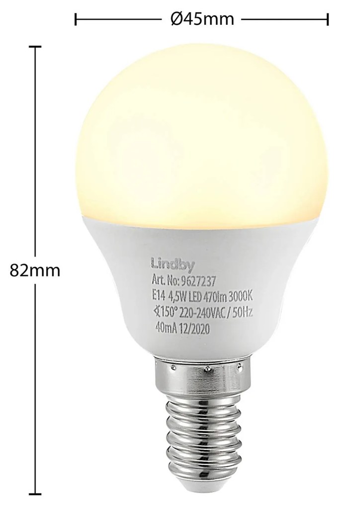 Lindby LED žiarovka E14 G45 4,5W 3 000K opál 10 ks