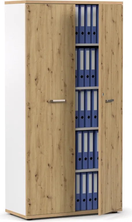 DREVONA Kancelárska skriňa vysoká s dverami LUTZ, dub artisan + biela