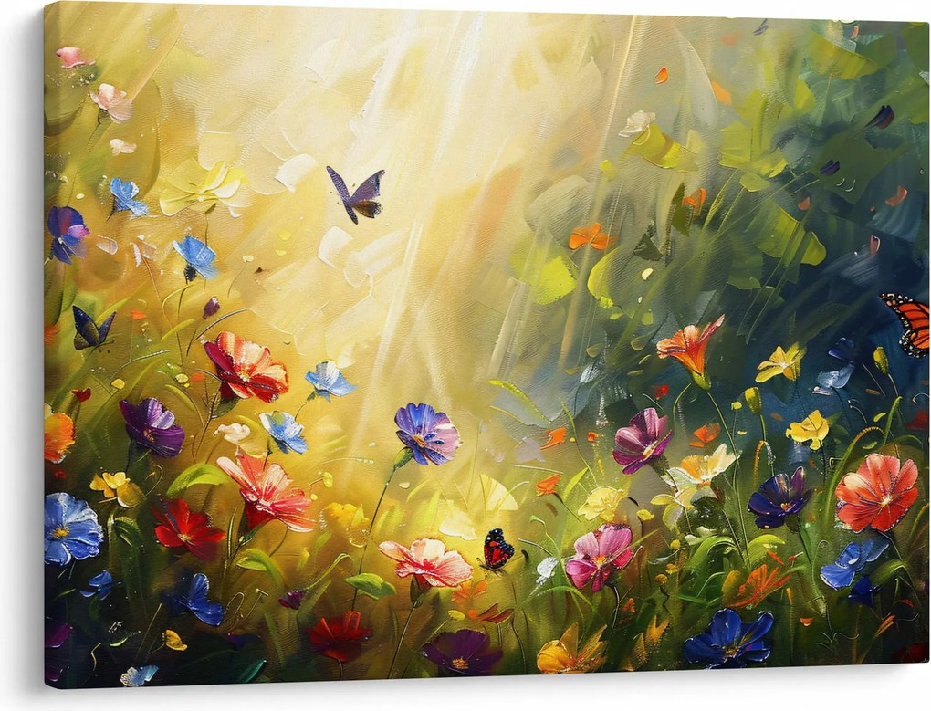Obraz - Jarná kvetinová lúka, maľba (70x50 cm)