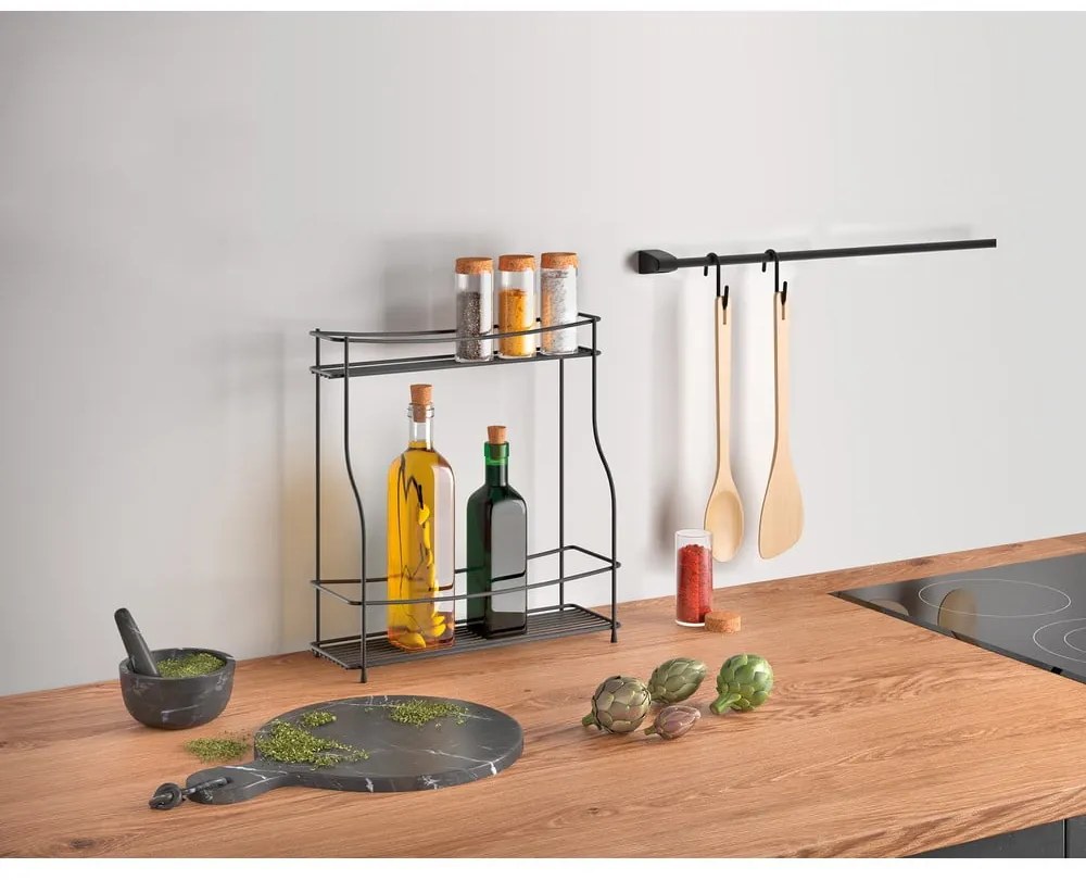 Čierna dvojposchodová prídavná polica do kuchyne Metaltex Balsamico Lava