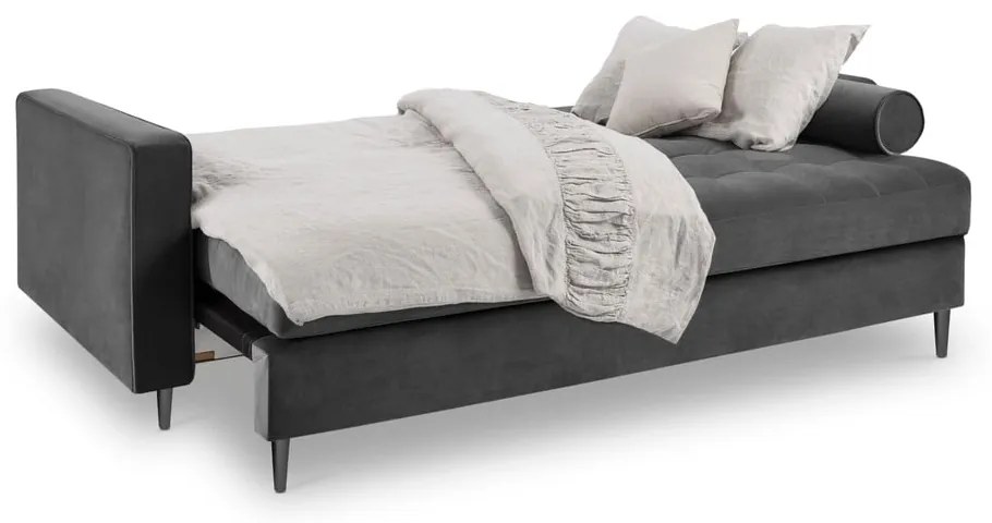 Tmavosivá zamatová rozkladacia pohovka Milo Casa Santo