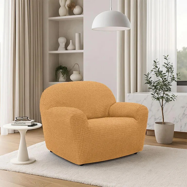 Super strečové poťahy RUBINIA zlatá kreslo (š. 70 - 110 cm)