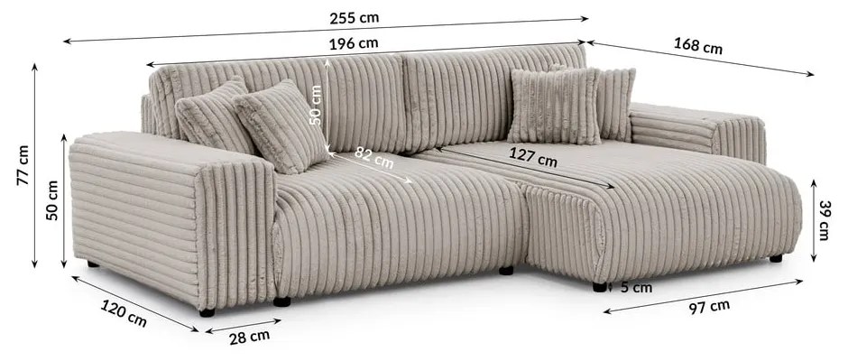 Svetlosivá menčestrová rozkladacia/s úložným priestorom rohová pohovka (pravý roh) Sarina – Ropez