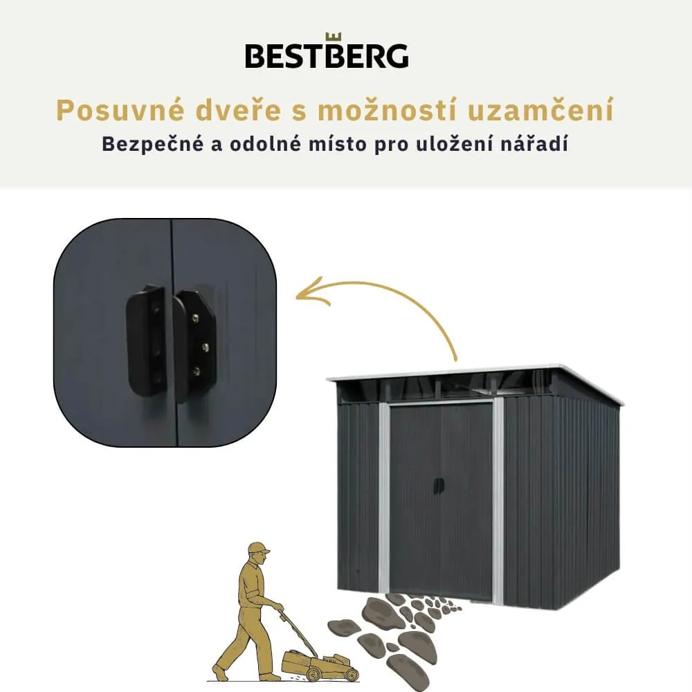 Záhradný domček BestBerg ZDSL-6A / 6,6 m² / 238 x 279 x 203 cm / sivá