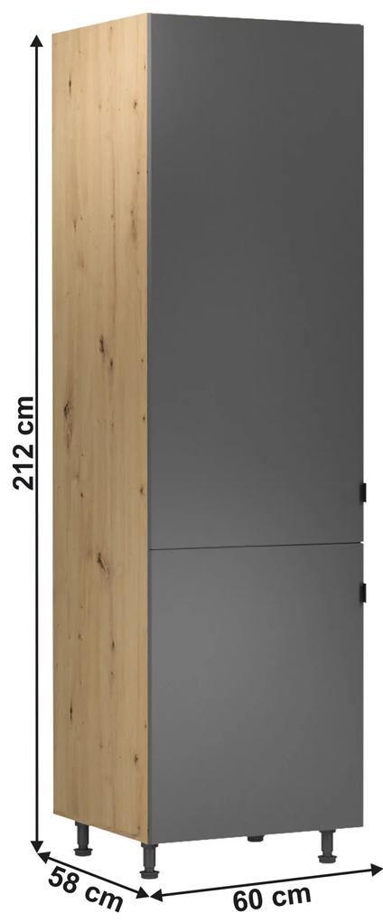 Kondela Vysoká skrinka na chladničku, dub artisan/sivý mat, univerzálna, LANGEN D60ZL