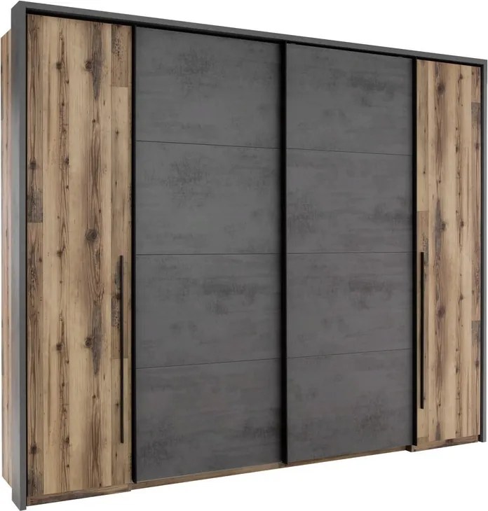 Šatníková skriňa Sarnia, 312 cm, zrubová dosky / tmavý betón