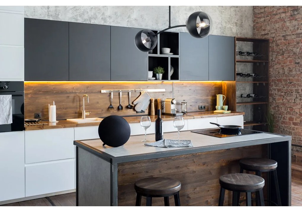 Stropné svietidlo Toledo, 2x čierne/transparentné sklenené tienidlo, B