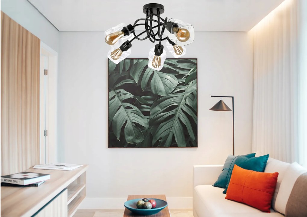 BERGE LED luster stropné svietidlo 5xE27, skladací, priehľadný sklenený štvorec
