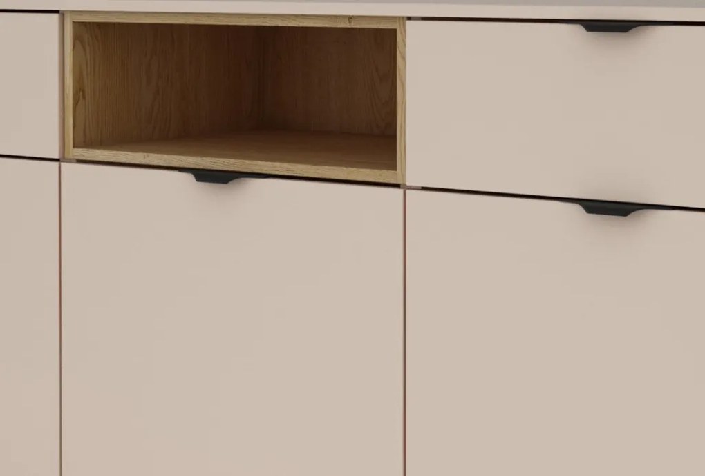 Široká komoda Avola, 180 cm, béžová kašmír/dub cremona