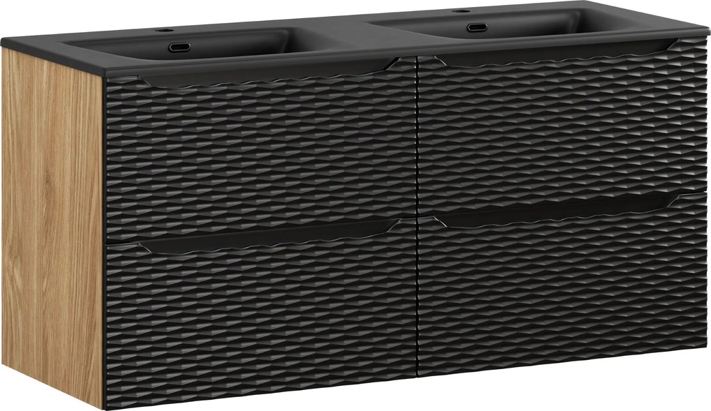 Comad Kúpeľňová skrinka s keramickým dvojumývadlom Ocean Black II 120 cm - čierna mat