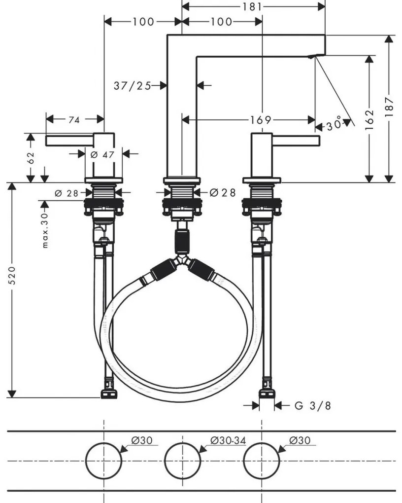 Hansgrohe Finoris - 3-otvorová umývadlová batéria 160 s odtokovou súpravou Push-Open, chróm 76034000