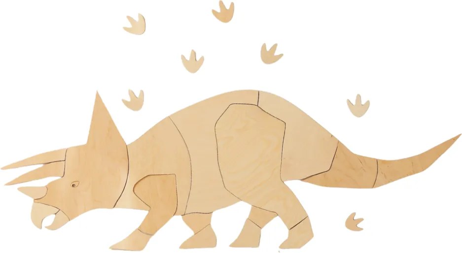 Drevená nástenná dekorácia Origami Triceratops – dinosaurus do detskej izby M