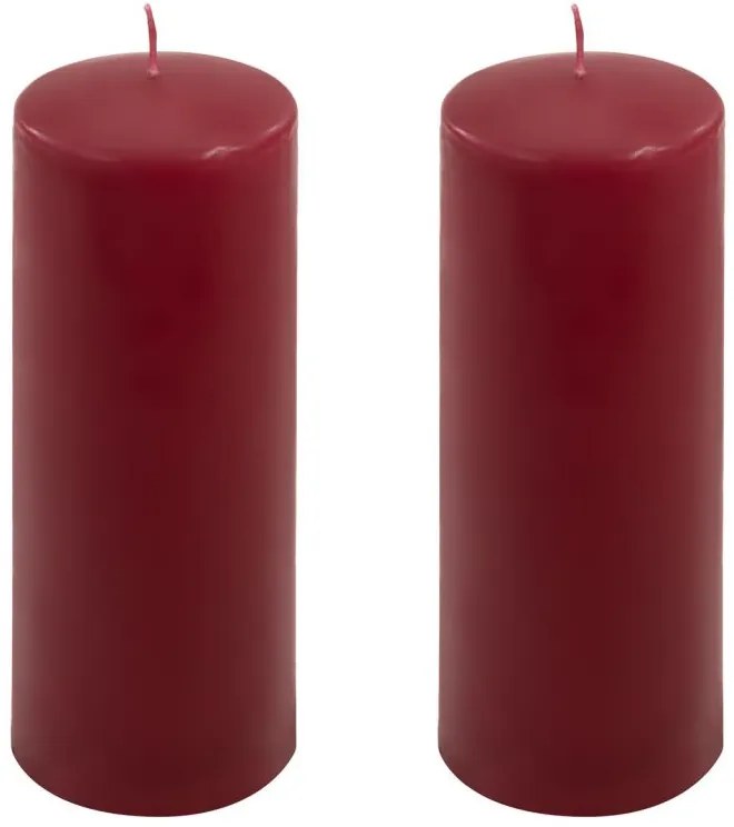 Sada sloupových svíček, 20 cm, Ø 7,5 cm, vínová, 2 ks