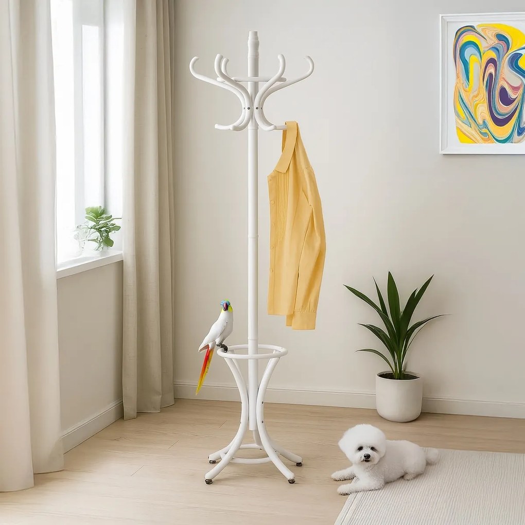 Drevený masívny vešiak biela matná, 186 cm