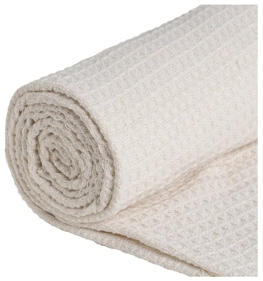 Krémovobiely pléd z recyklovanej bavlny 260x280 cm Honeycomb – Ixia