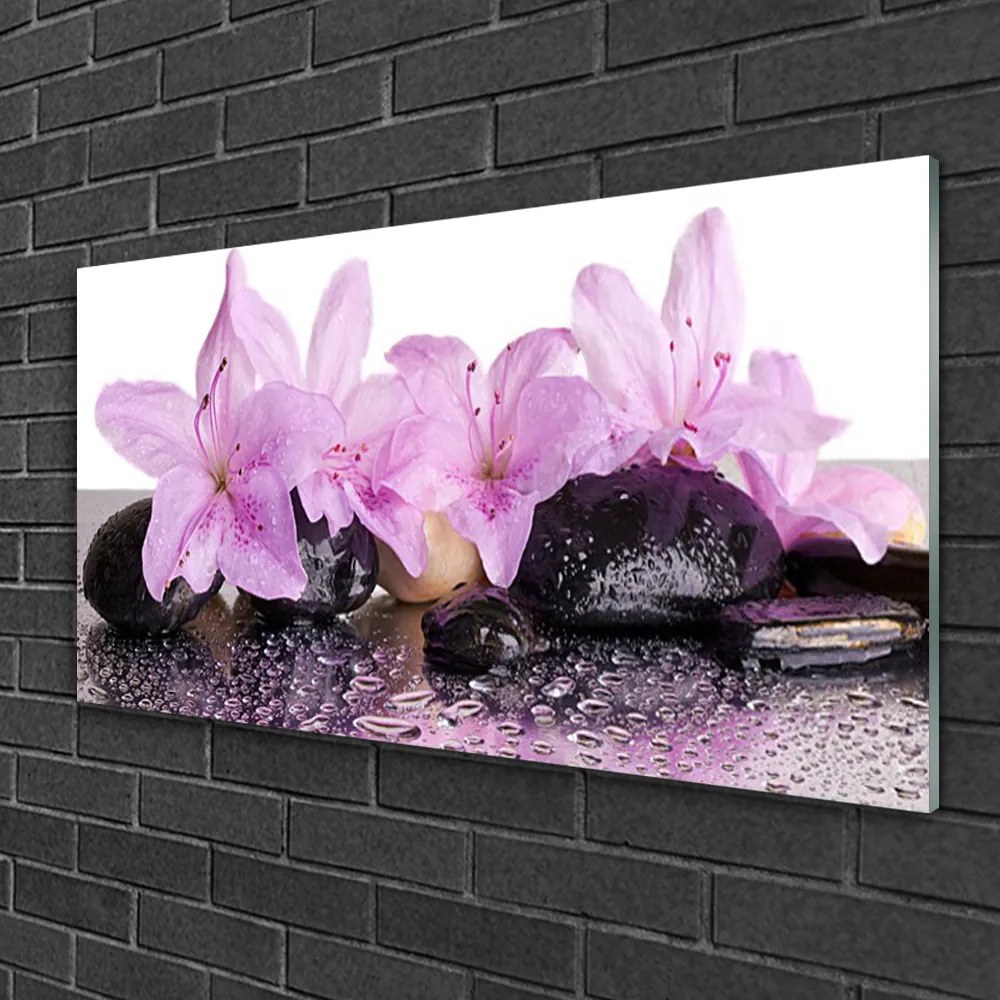 Skleneny obraz Kvety kamene zen kúpele 125x50 cm