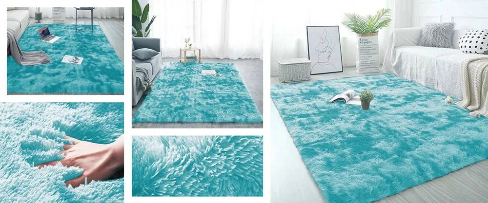 Modrý shaggy koberec s ombre prechodom – obdĺžnikový dizajn Rozmer: 120x170 cm