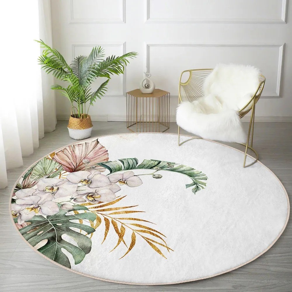 Krémovobiely prateľný okrúhly koberec vhodný pre robotické vysávače ø 100 cm Comfort – Mila Home