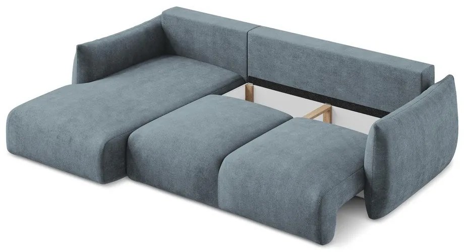 Modrá ženilková rozkladacia rohová pohovka (ľavý roh/s leňoškou) Leila – Makamii