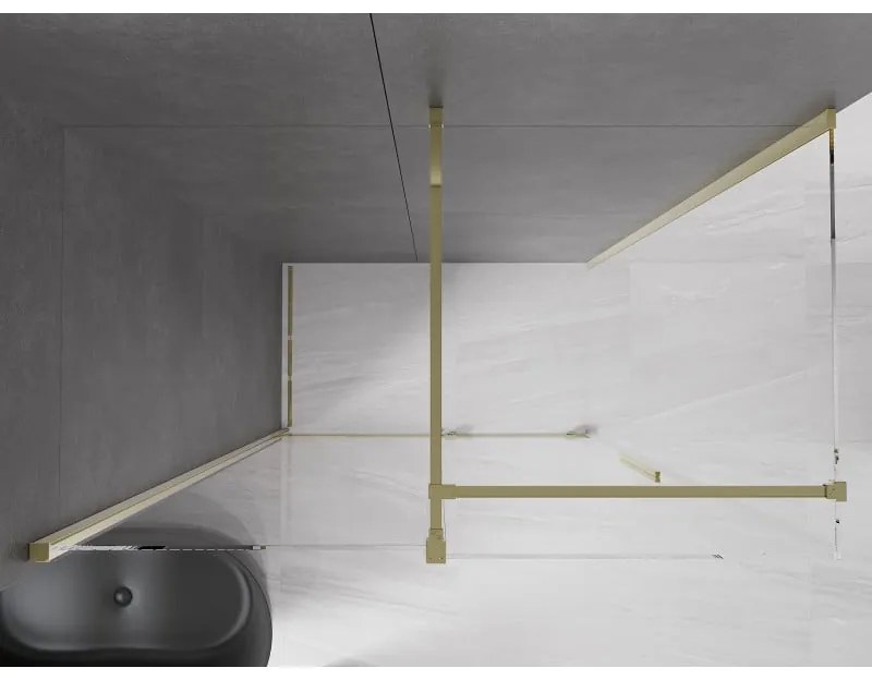 Mexen Velar, sprchový kút s posuvnými dverami 150(dvere) x 80(stena) cm, 8mm číre sklo, zlatá lesklá, 871-150-080-01-50