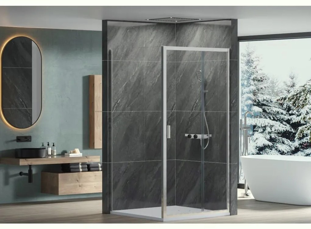 CERANO - Sprchovací kút Varone LINE Ľ/P - chróm, transparentné sklo - 100x90 cm - posuvný, CER-CER-DY505-90103