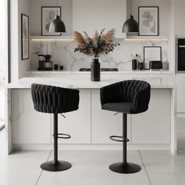 Barová stolička COFTON zamatová, čierna