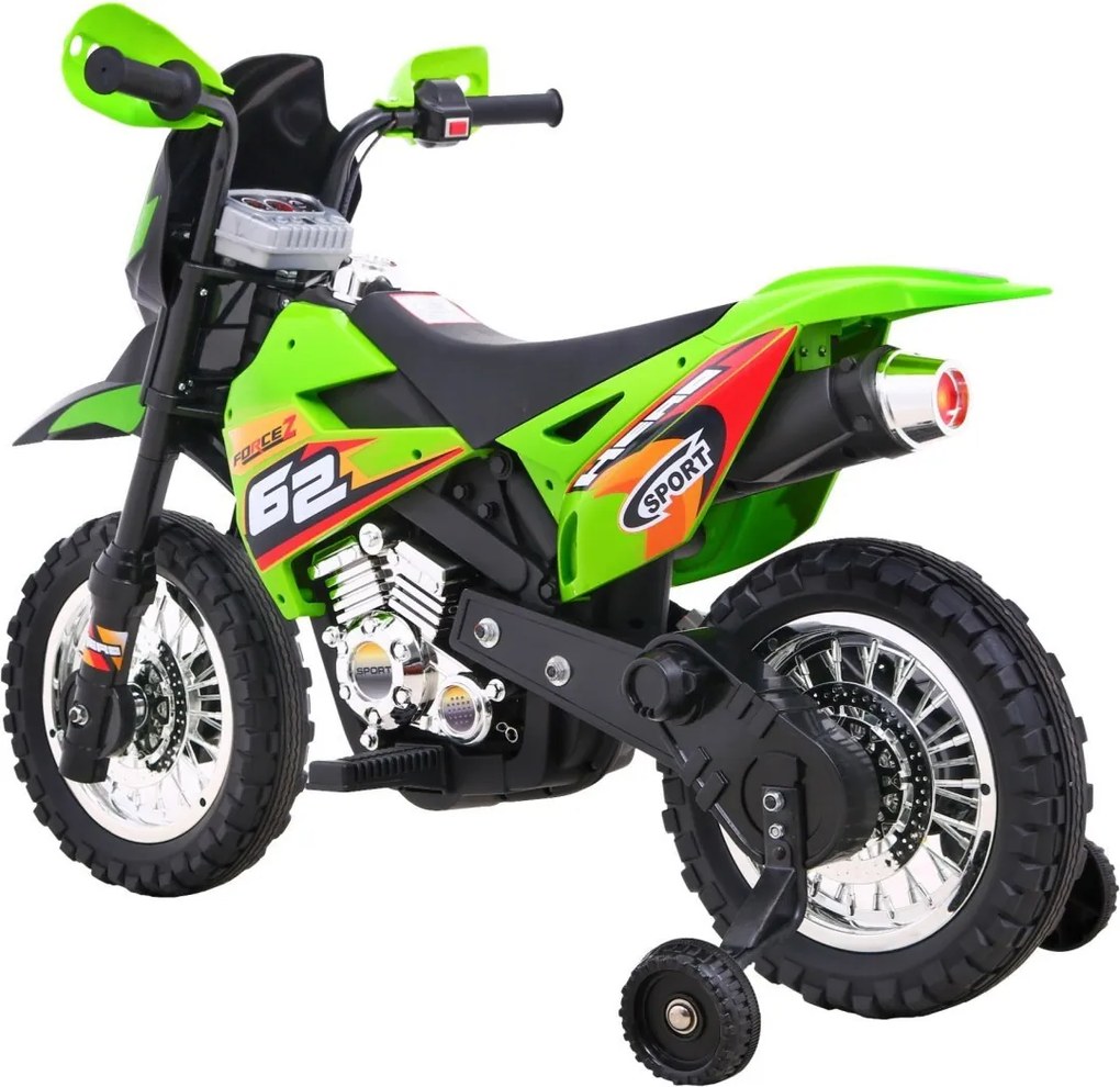 Ramiz Detský krížový bicykel Batériové vozidlo Zelené + asistenčné kolesá + LED zvuky