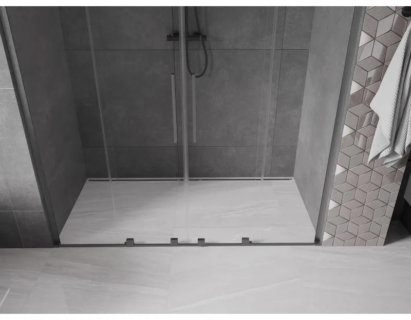 Mexen Velar L Duo, posuvné sprchové dvere do otvoru 170 cm, 8mm číre sklo, grafit brúsený, 871-170-003-02-66