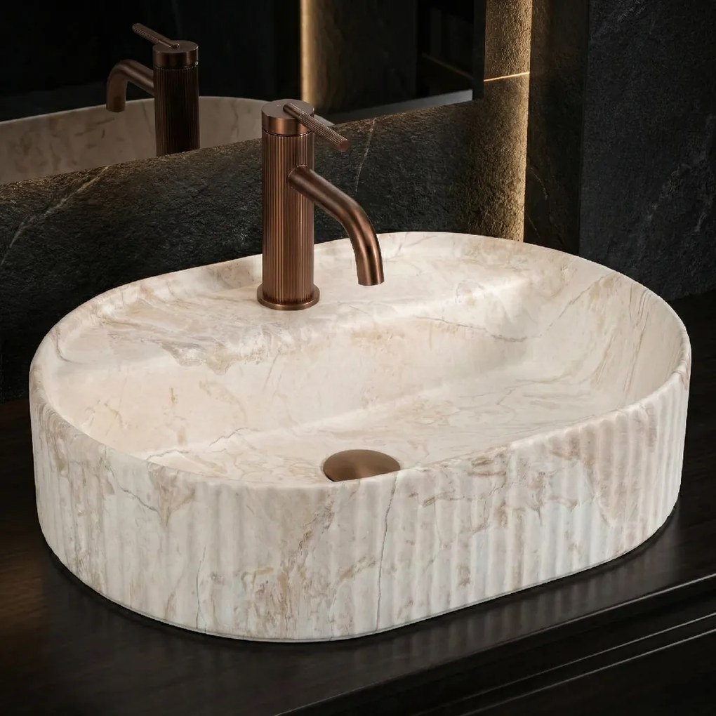 Rea Marcela Saturn, umývadlo na dosku 500×360×135 mm, béžová matná-imitácia kameňa, REA-U3515