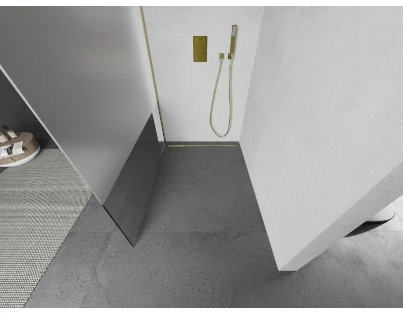 Mexen Kioto L, sprchová zástena Walk-In 110 x 200 cm, 8mm číre sklo-námraza, zlatý matný profil, 800-110-103-55-35