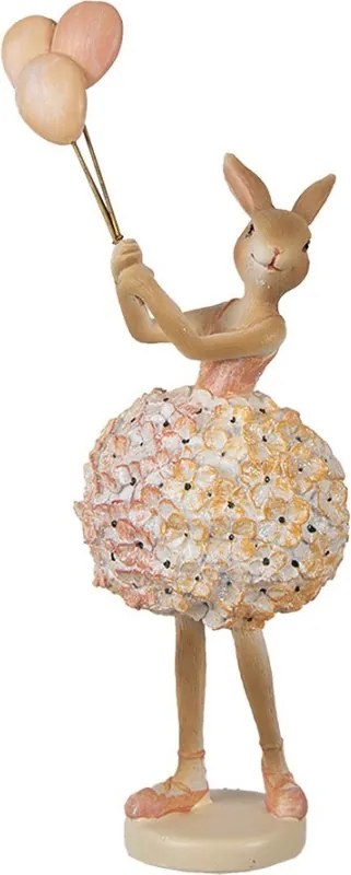 Béžová dekorácia králičie dievča so sukňou z kvetov a balóniky - 11*7*27 cm