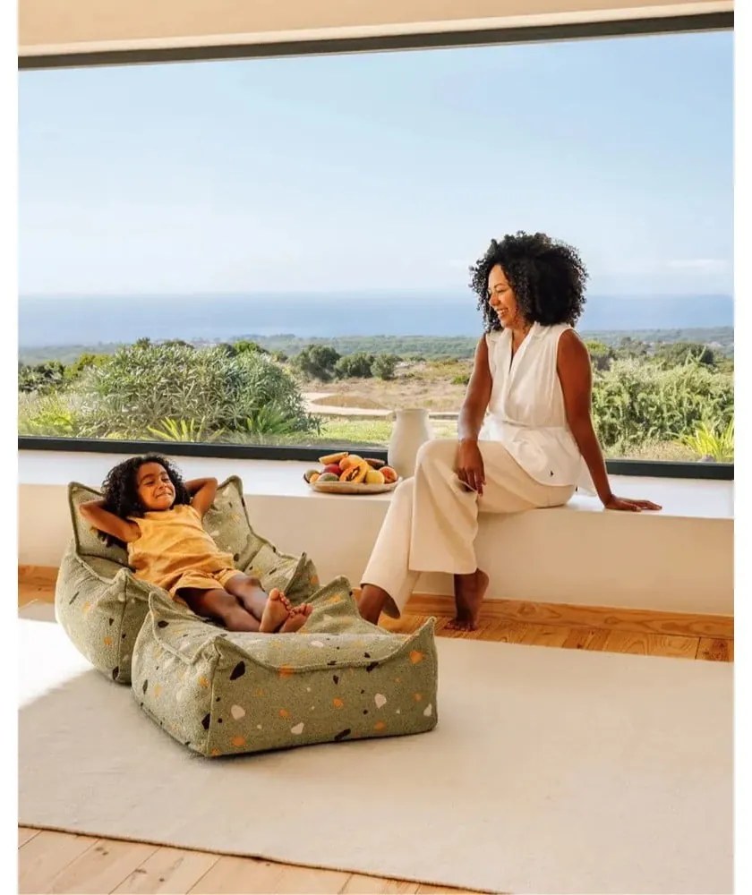 Zelený detský sedací vak z textílie buklé/ženilkový Terrazzo Square – Wigiwama