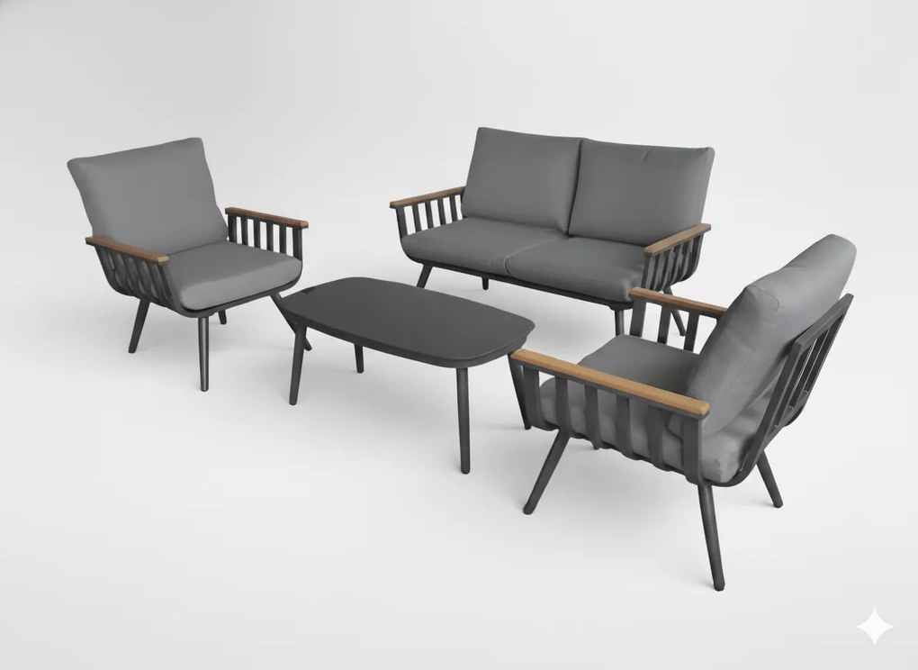 CH 4-dielny hliníkový záhradný nábytok so sivým stolom- sivá