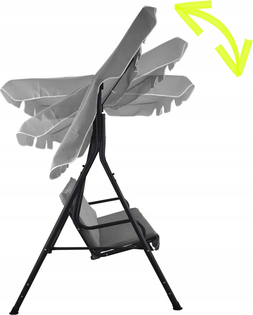 Garden Line ZÁHRADNÁ HOJDAČKA TYPU A 170 x 118 x 153 cm ŠEDÁ S LIME ZELENÝMI VANKÚŠIKMI A DRŽIAKMI NA POHÁRE