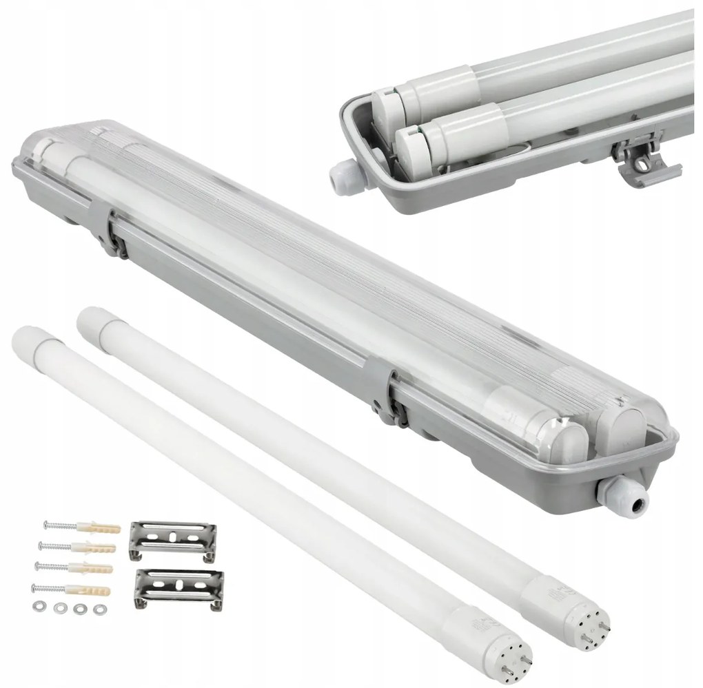 BERGE Hermetické svietidlo 60cm + 2x LED trubica studená biela