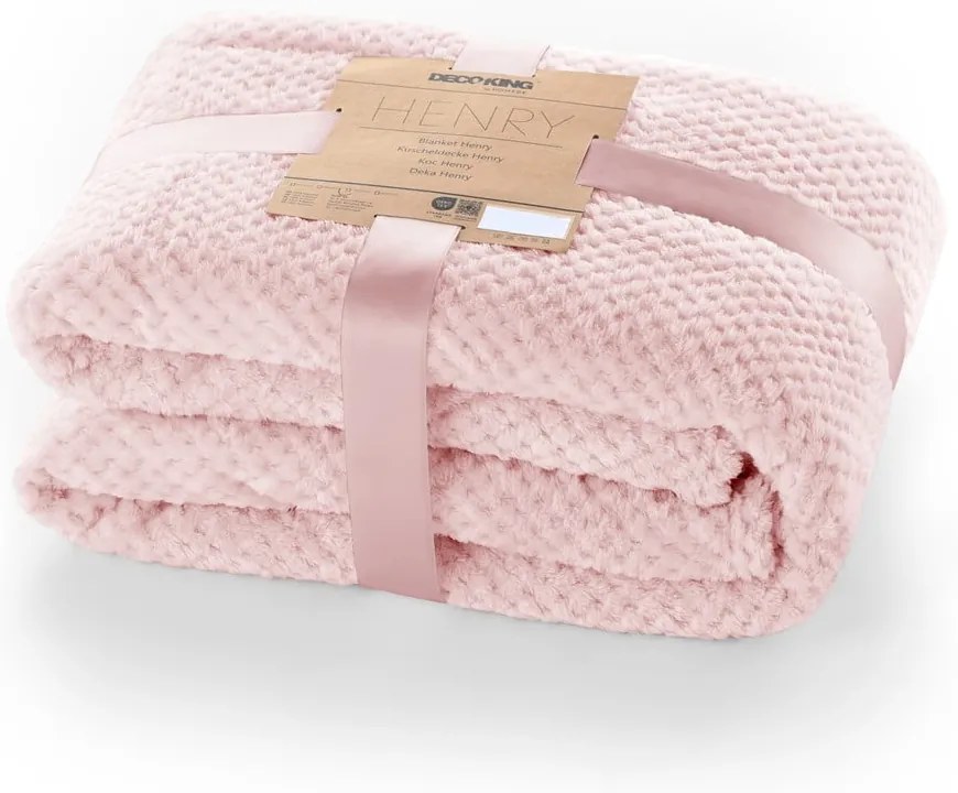 Púdrovoružová deka z mikrovlákna DecoKing Henry, 220 x 240 cm
