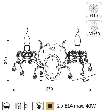 ACA DECOR Nástenné svietidlo SARDINIA max. 2x40W/E14/230V/IP20