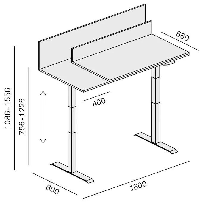 Kancelársky stôl SINGLE LAYERS, posuvná vrchná doska, s prepážkami, nastaviteľné nohy, biela