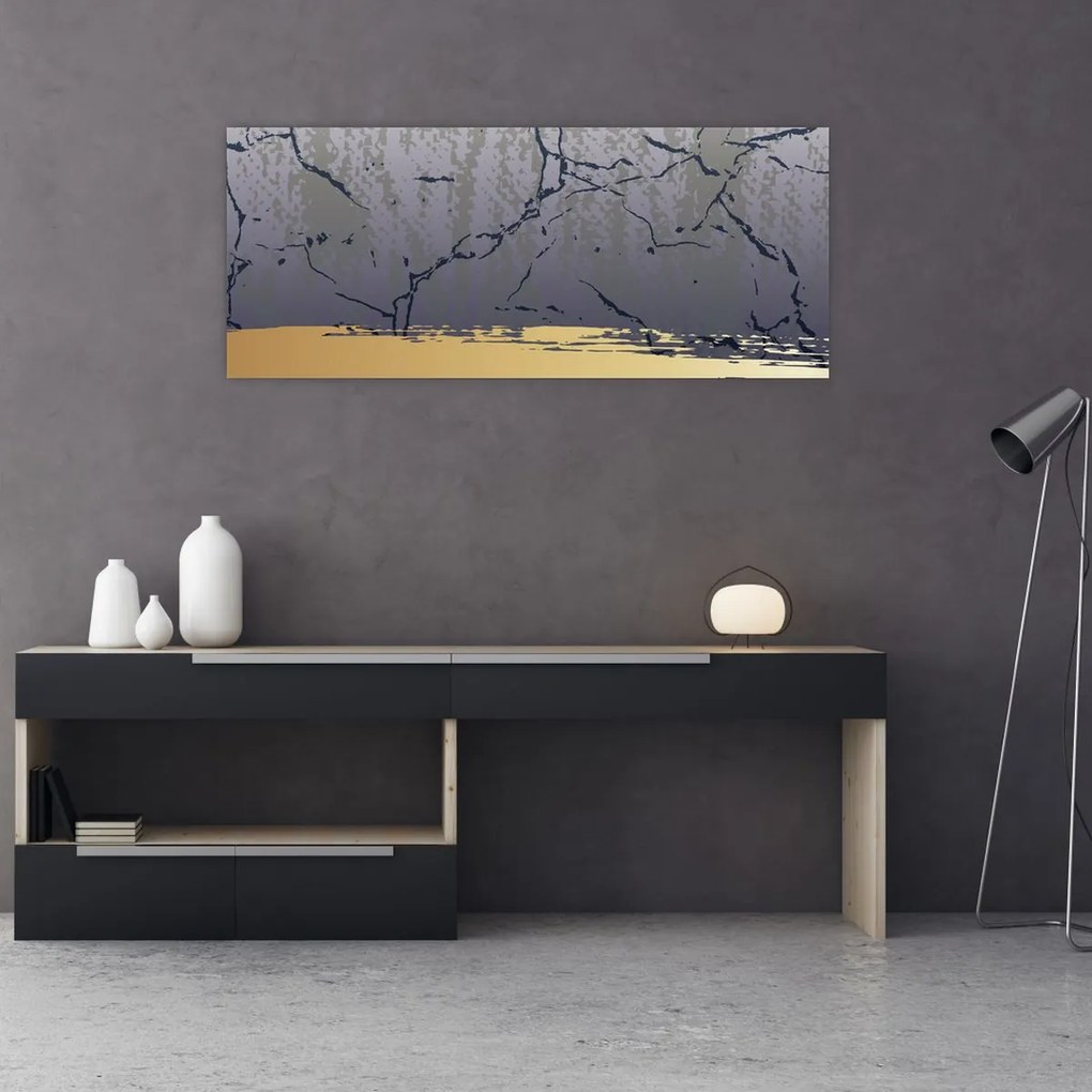 Obraz - Modrá a zlatá abstrakcia N⁰1 (120x50 cm)
