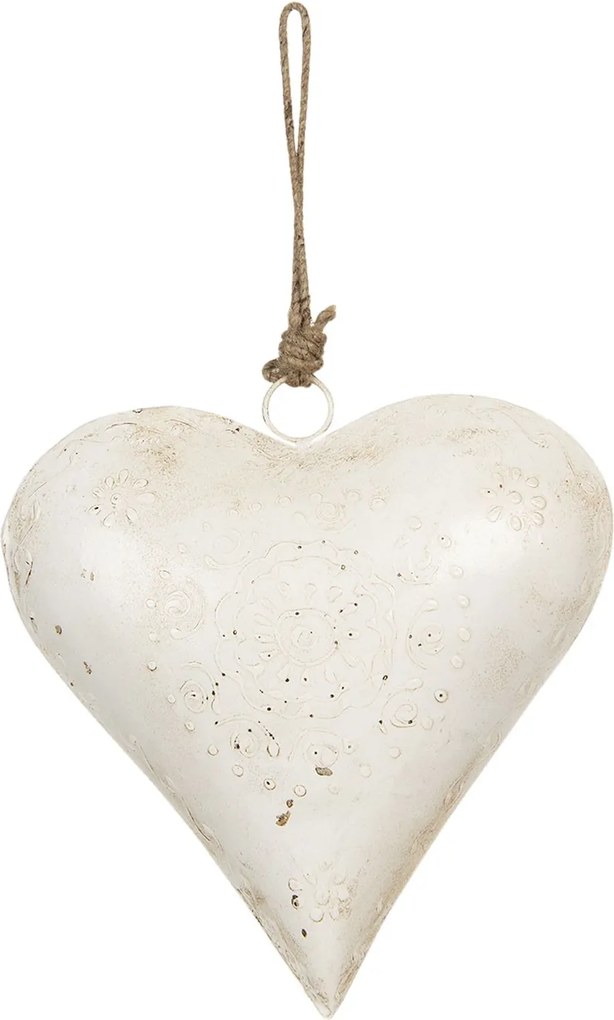 Závesná plechová dekorácie biele srdce - 21 * 6 * 21 cm