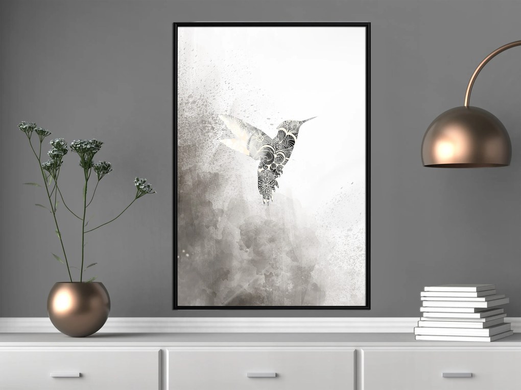 Artgeist Plagát - Ethnic Hummingbird [Poster] Veľkosť: 30x45, Verzia: Zlatý rám s passe-partout