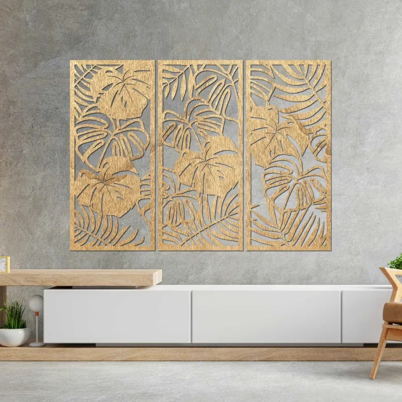 Trojdielny obraz na stenu s listom monstera 3D dekorácia | SENTOP PR0533