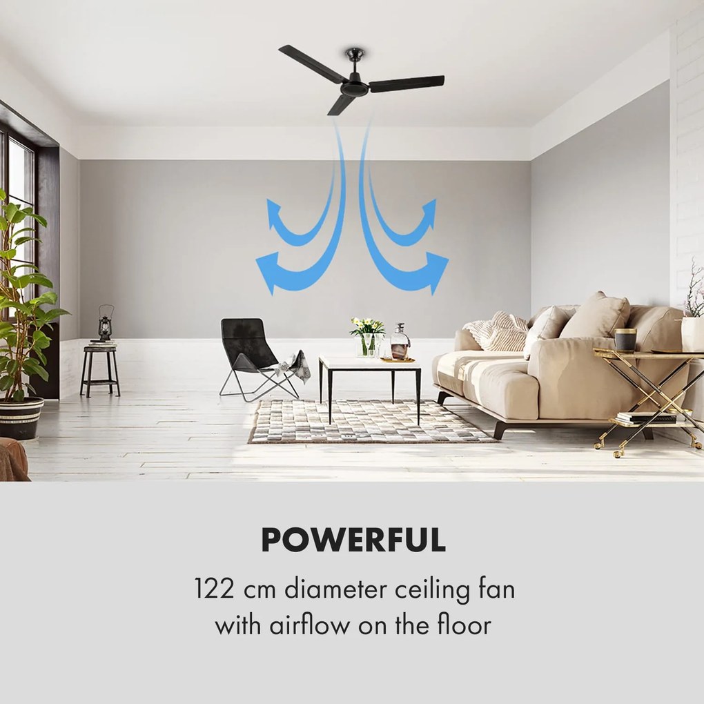 Klarstein Spin Doctor, stropný ventilátor, 55 W, 122 cm, 3 ramená, nehrdzavejúca oceľ, čierny