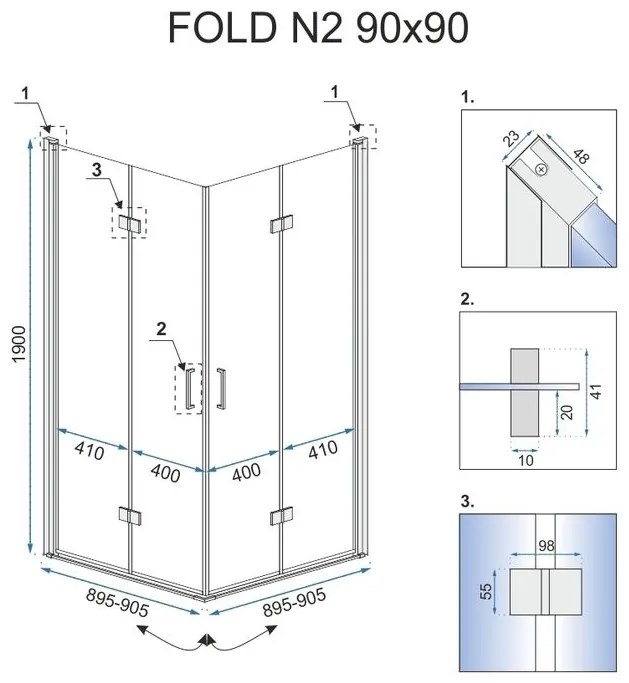 Rea Fold N2, sprchový kút so skladacími dverami 70(dvere) x 70(dvere), 6mm číre sklo, chrómový profil, REA-K1950