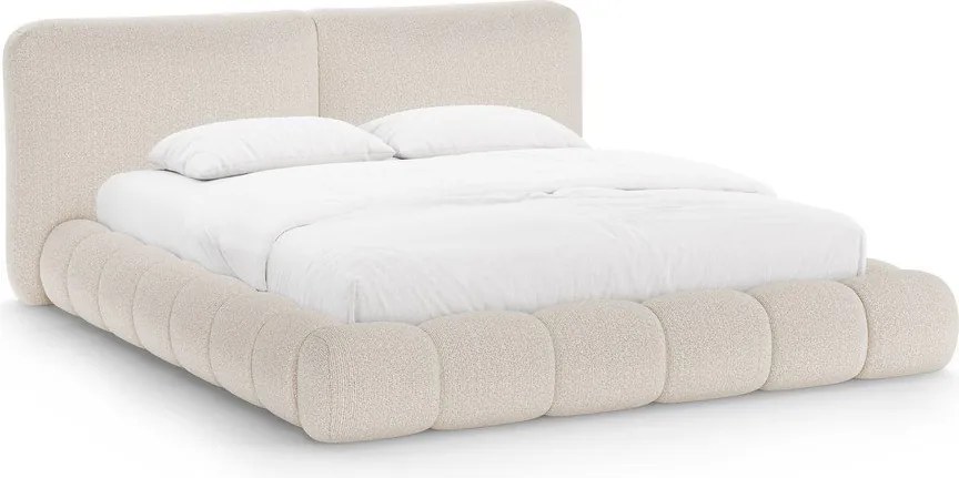 Béžová čalúnená dvojlôžková posteľ s úložným priestorom s roštom 180x200 cm Solange – Micadoni