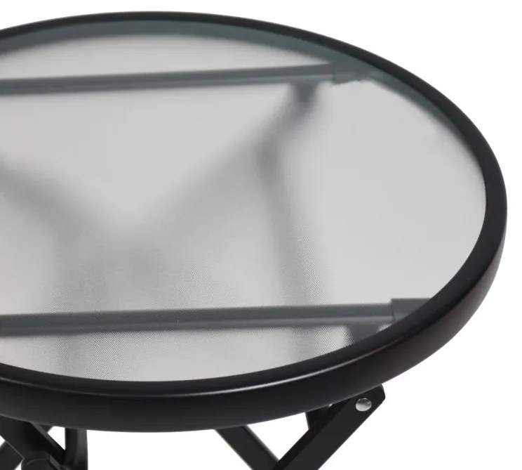 Divero okrúhly skladací odkladací stolík so sklenenou doskou, oceľný rám, Ø 45 cm, čierny
