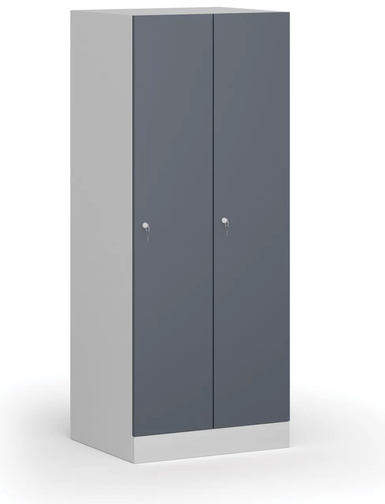Šatníková skrinka znížená, 2 oddiely, 1500 x 600 x 500 mm, demont, cylindrický zámok, tmavosivé dvere