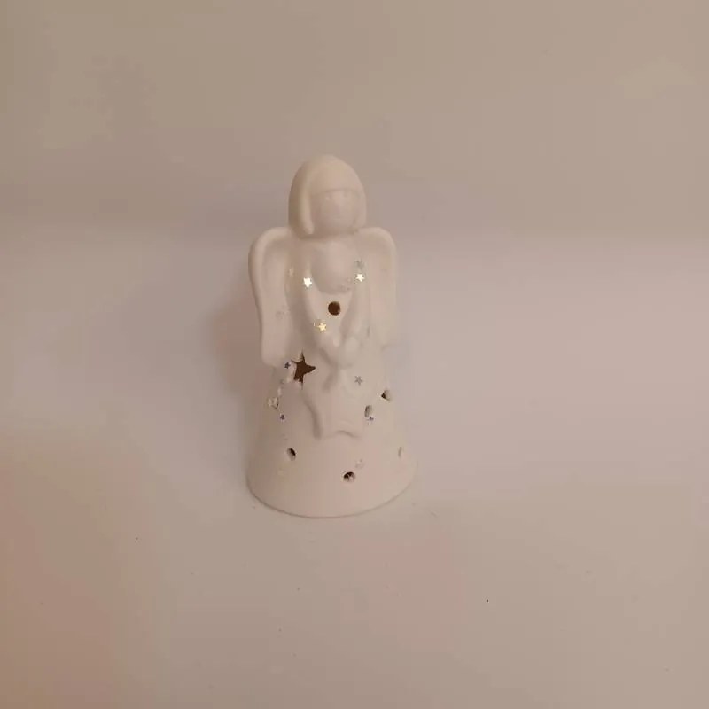 DECOLED Keramický anjel, 5,5 x 5,5 x 10 cm, teplá biela, 2xLR44