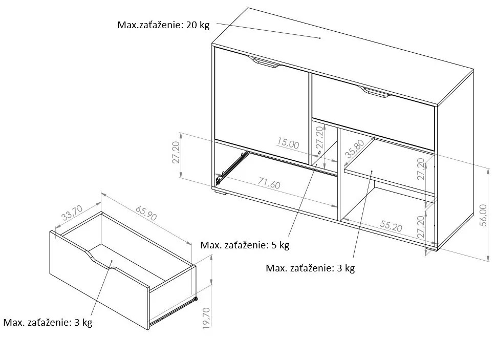 Komoda Iweta K2D2SZ (biela matná + dub zlatý). Vlastná spoľahlivá doprava až k Vám domov. 1051750